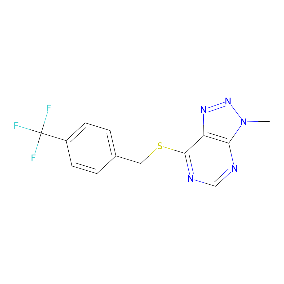 3-methyl-7-((4-(trifluoromethyl)benzyl)thio)-3H-[1,2,3]triazolo[4,5-d]pyrimidine molecular structure, CAS 1058231-80-3
