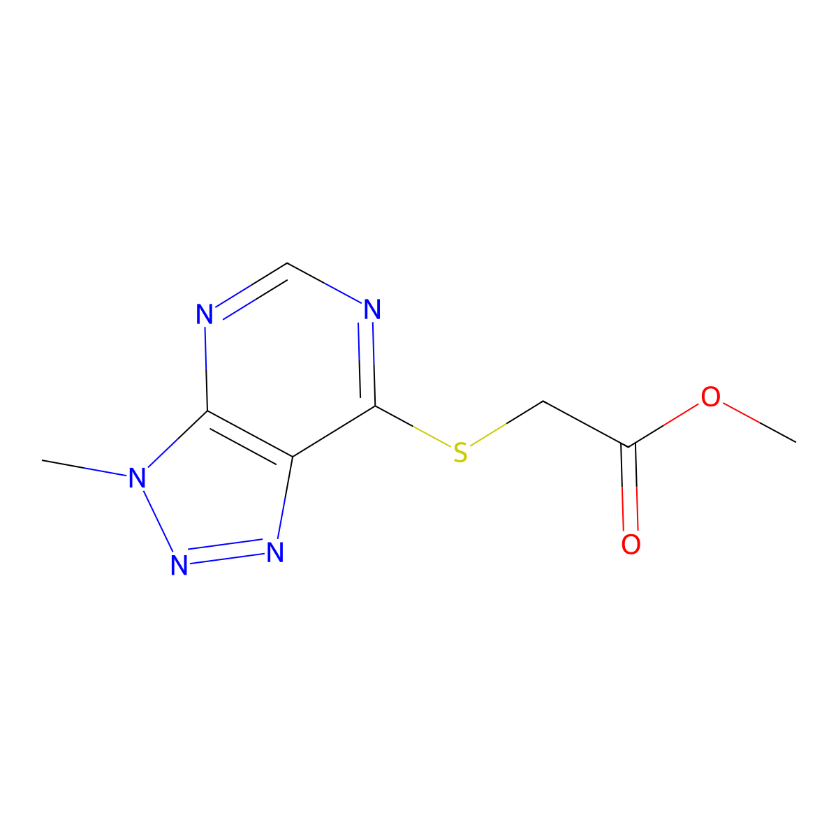 methyl 2-((3-methyl-3H-[1,2,3]triazolo[4,5-d]pyrimidin-7-yl)thio)acetate molecular structure, CAS 1058231-83-6