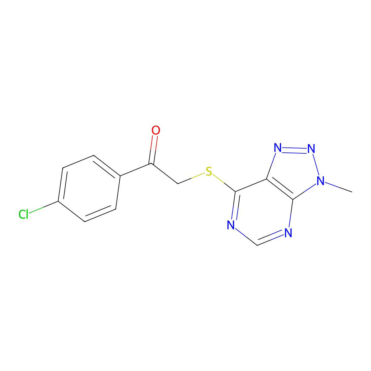 1-(4-chlorophenyl)-2-((3-methyl-3H-[1,2,3]triazolo[4,5-d]pyrimidin-7-yl)thio)ethanone molecular structure, CAS 1058231-84-7