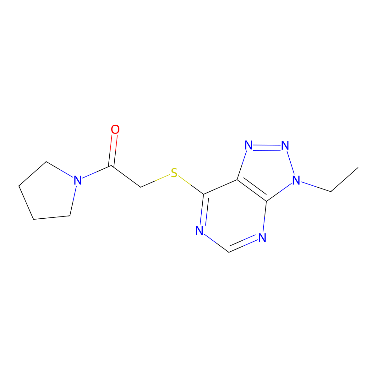 2-({3-ethyl-3H-[1,2,3]triazolo[4,5-d]pyrimidin-7-yl}sulfanyl)-1-(pyrrolidin-1-yl)ethan-1-one molecular structure, CAS 1058231-85-8
