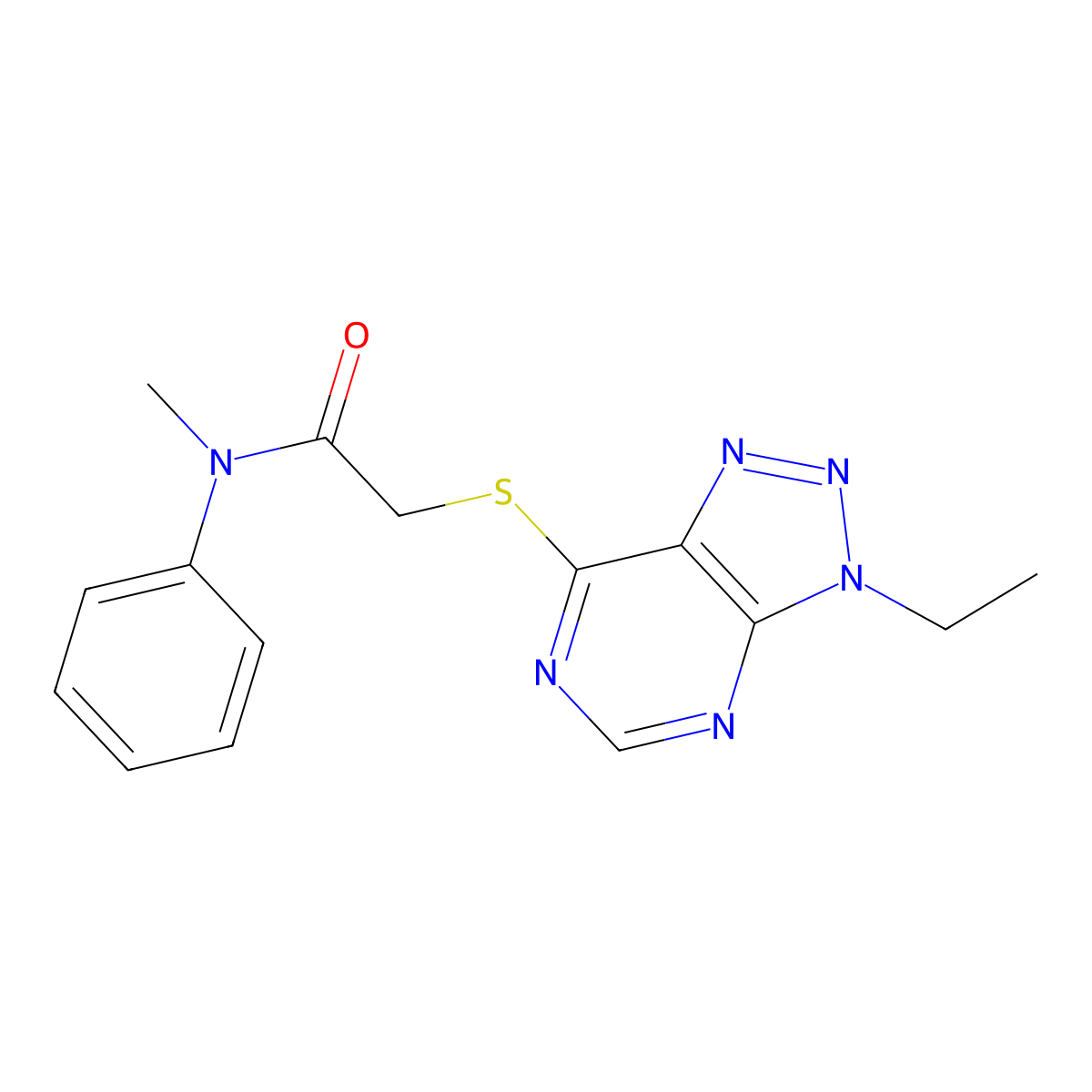2-((3-ethyl-3H-[1,2,3]triazolo[4,5-d]pyrimidin-7-yl)thio)-N-methyl-N-phenylacetamide molecular structure, CAS 1058232-05-5