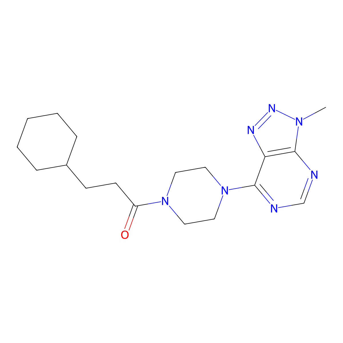 3-cyclohexyl-1-(4-{3-methyl-3H-[1,2,3]triazolo[4,5-d]pyrimidin-7-yl}piperazin-1-yl)propan-1-one molecular structure, CAS 1058232-18-0