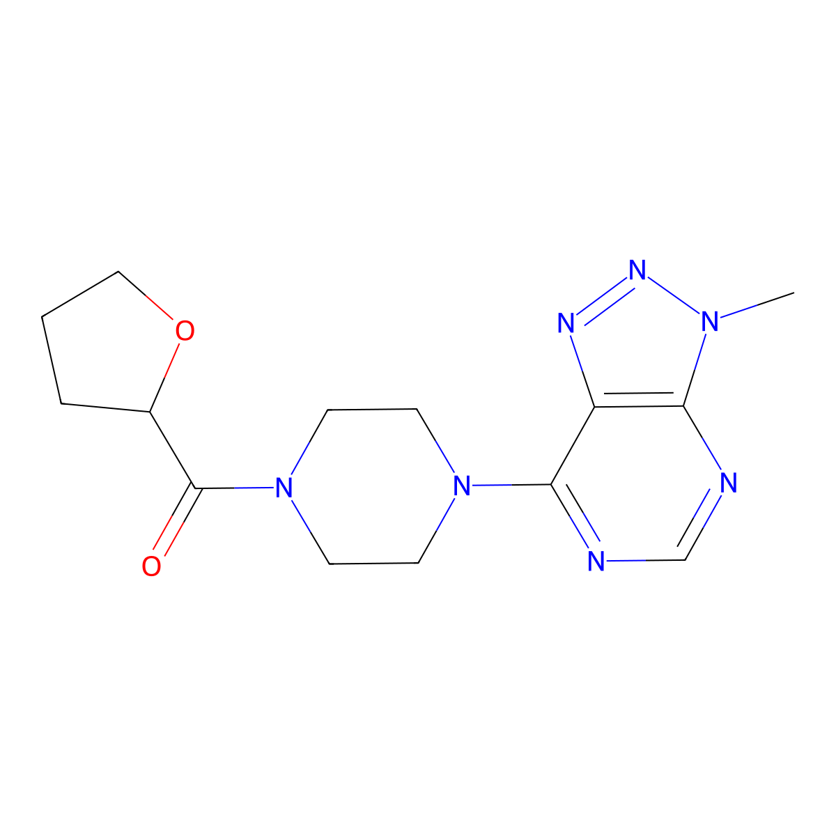 (4-(3-methyl-3H-[1,2,3]triazolo[4,5-d]pyrimidin-7-yl)piperazin-1-yl)(tetrahydrofuran-2-yl)methanone molecular structure, CAS 1058232-19-1