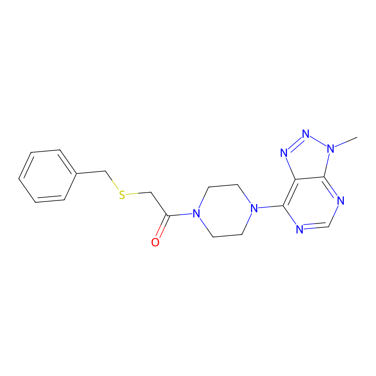 2-(benzylsulfanyl)-1-(4-{3-methyl-3H-[1,2,3]triazolo[4,5-d]pyrimidin-7-yl}piperazin-1-yl)ethan-1-one molecular structure, CAS 1058232-38-4