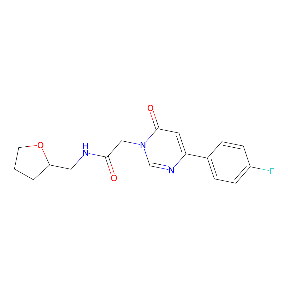 2-[4-(4-fluorophenyl)-6-oxo-1,6-dihydropyrimidin-1-yl]-N-[(oxolan-2-yl)methyl]acetamide molecular structure, CAS 1058232-74-8