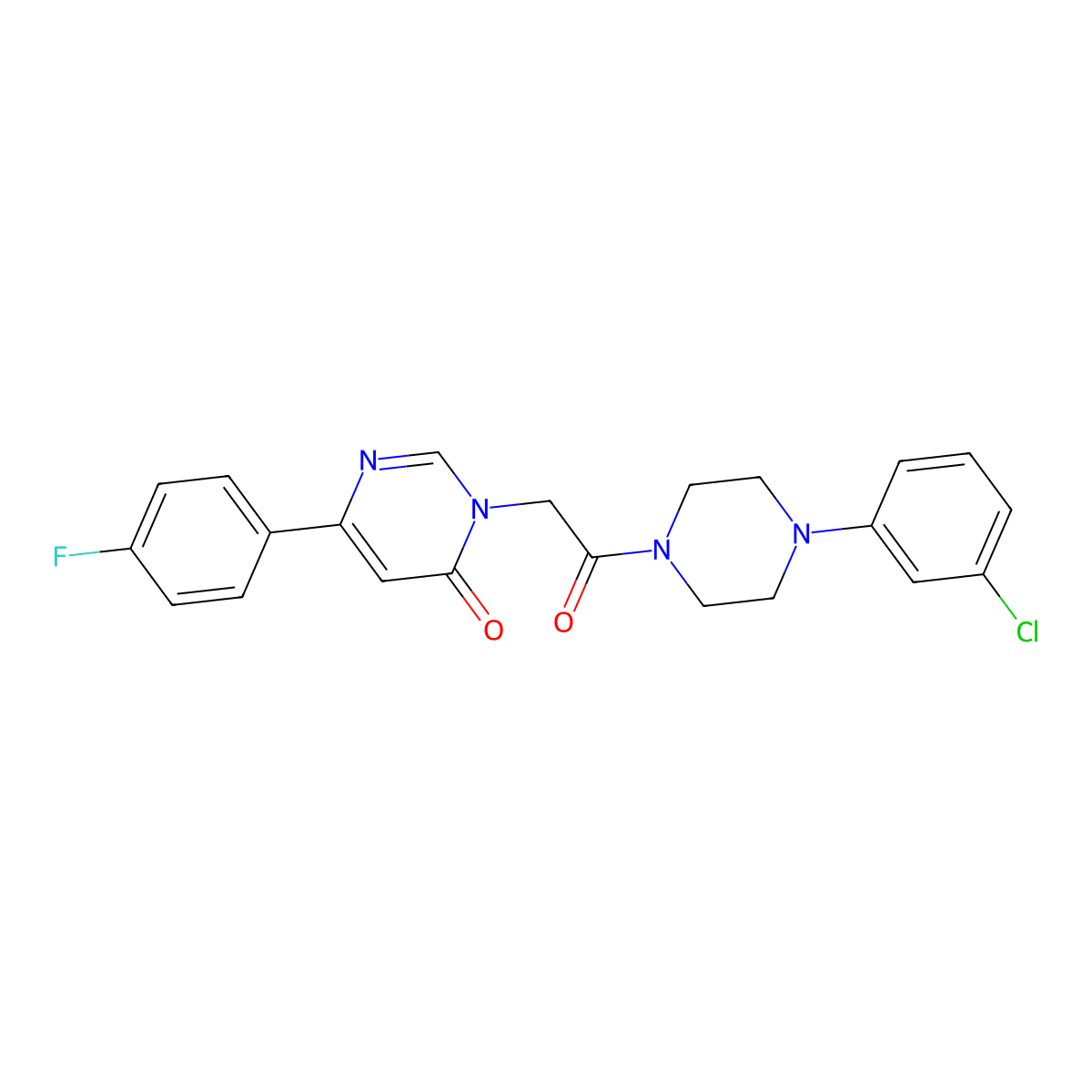 3-(2-(4-(3-chlorophenyl)piperazin-1-yl)-2-oxoethyl)-6-(4-fluorophenyl)pyrimidin-4(3H)-one molecular structure, CAS 1058232-79-3