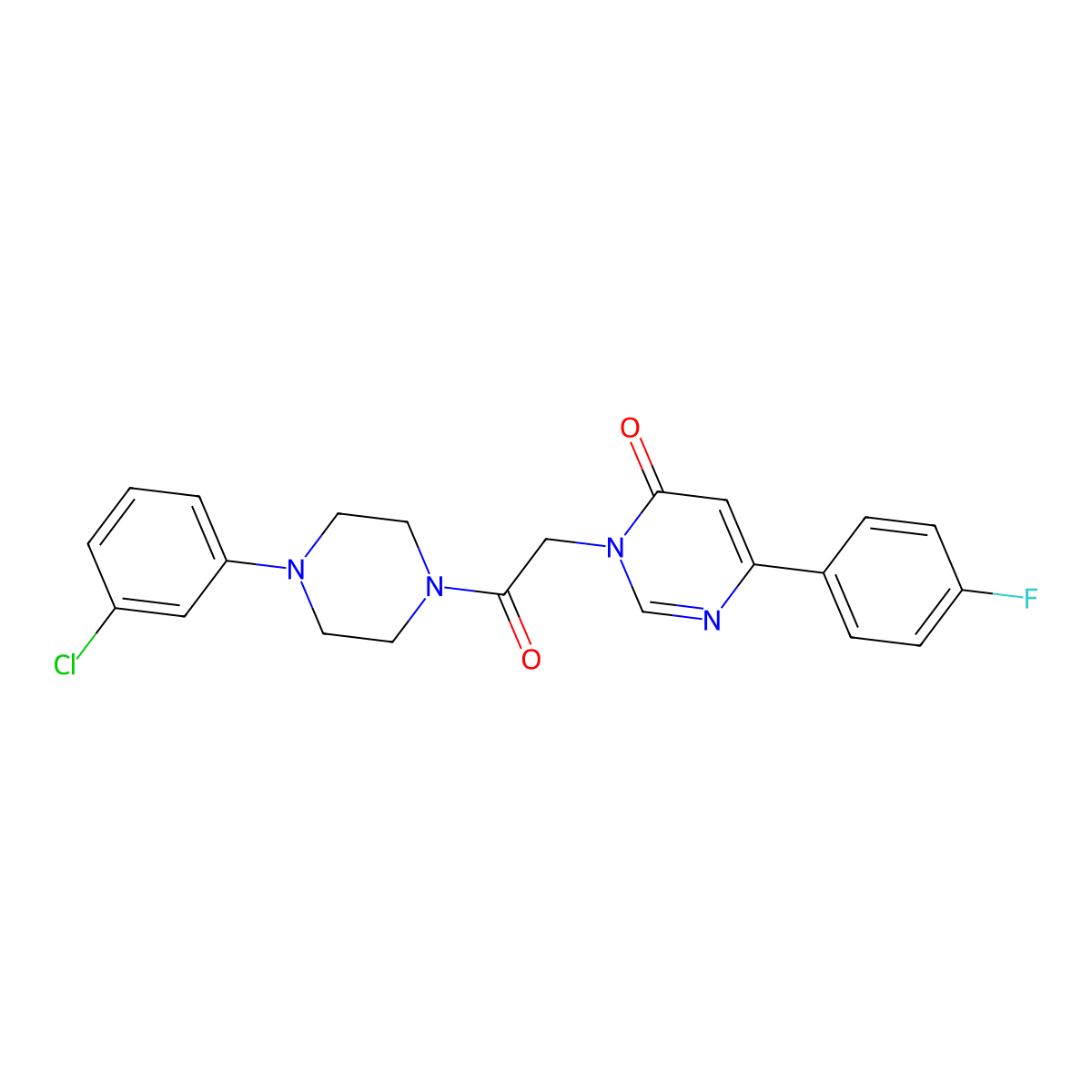 3-(2-(4-(3-chlorophenyl)piperazin-1-yl)-2-oxoethyl)-6-(4-fluorophenyl)pyrimidin-4(3H)-one molecular structure, CAS 1058232-79-3