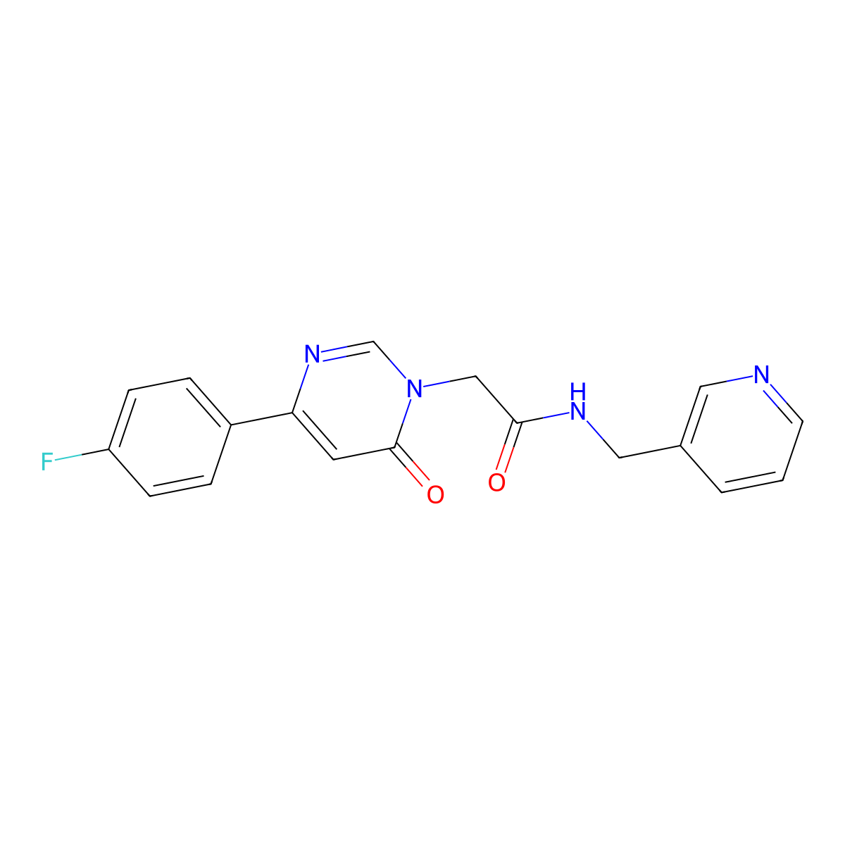 2-(4-(4-fluorophenyl)-6-oxopyrimidin-1(6H)-yl)-N-(pyridin-3-ylmethyl)acetamide molecular structure, CAS 1058232-82-8