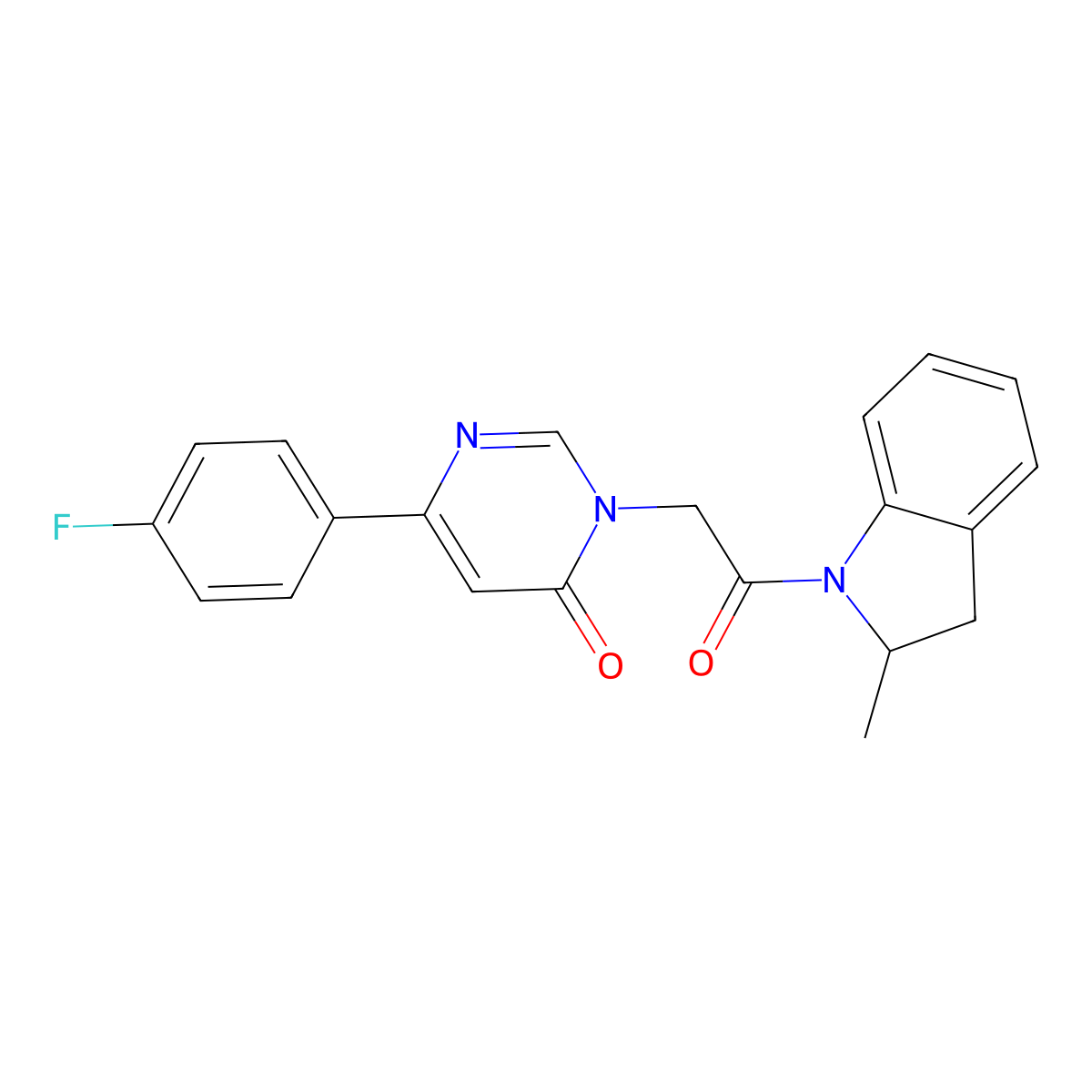 6-(4-fluorophenyl)-3-(2-(2-methylindolin-1-yl)-2-oxoethyl)pyrimidin-4(3H)-one molecular structure, CAS 1058232-83-9