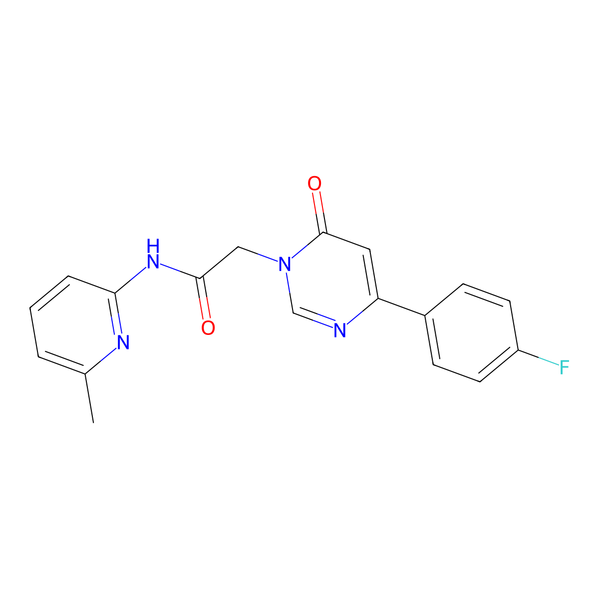 2-[4-(4-fluorophenyl)-6-oxo-1,6-dihydropyrimidin-1-yl]-N-(6-methylpyridin-2-yl)acetamide molecular structure, CAS 1058232-90-8