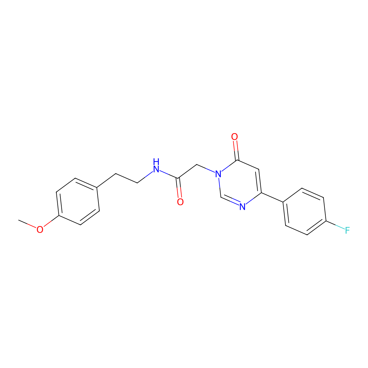 2-(4-(4-fluorophenyl)-6-oxopyrimidin-1(6H)-yl)-N-(4-methoxyphenethyl)acetamide molecular structure, CAS 1058233-02-5