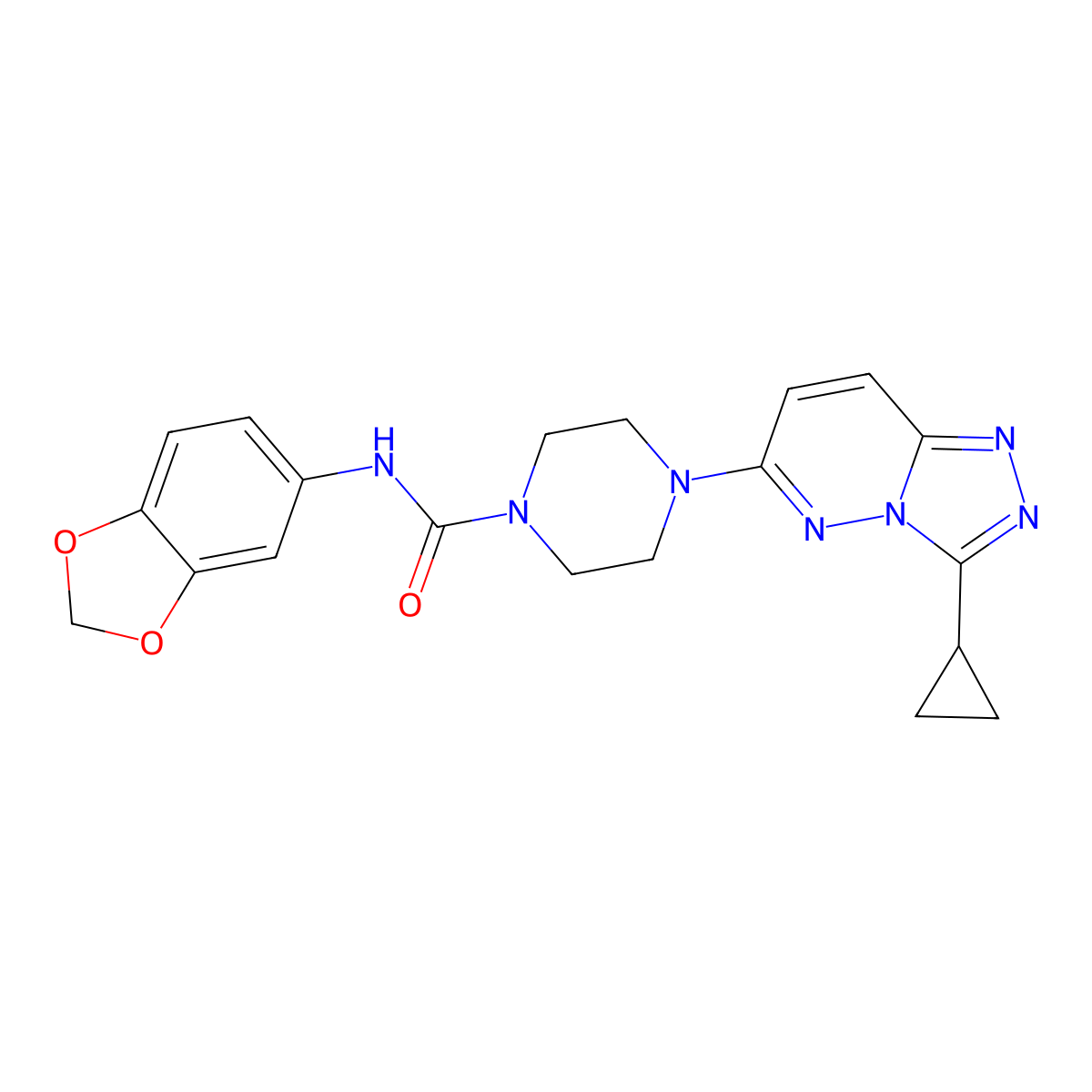N-(benzo[d][1,3]dioxol-5-yl)-4-(3-cyclopropyl-[1,2,4]triazolo[4,3-b]pyridazin-6-yl)piperazine-1-carboxamide molecular structure, CAS 1058234-76-6