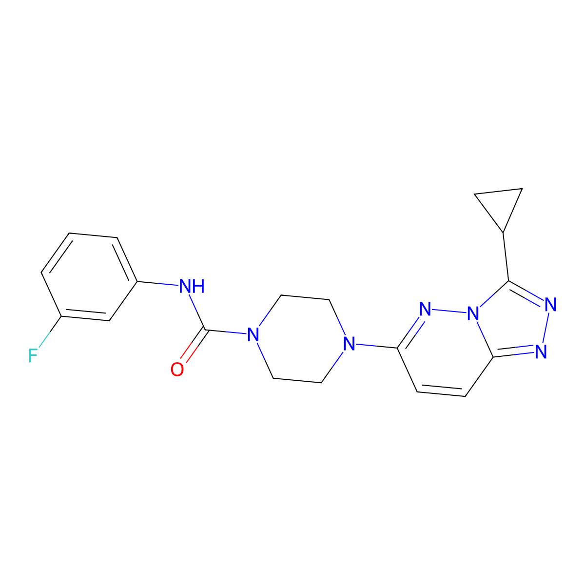 4-{3-cyclopropyl-[1,2,4]triazolo[4,3-b]pyridazin-6-yl}-N-(3-fluorophenyl)piperazine-1-carboxamide molecular structure, CAS 1058234-77-7