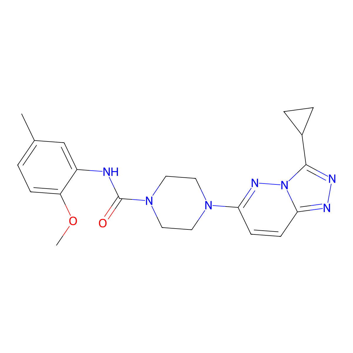 4-(3-cyclopropyl-[1,2,4]triazolo[4,3-b]pyridazin-6-yl)-N-(2-methoxy-5-methylphenyl)piperazine-1-carboxamide molecular structure, CAS 1058234-80-2