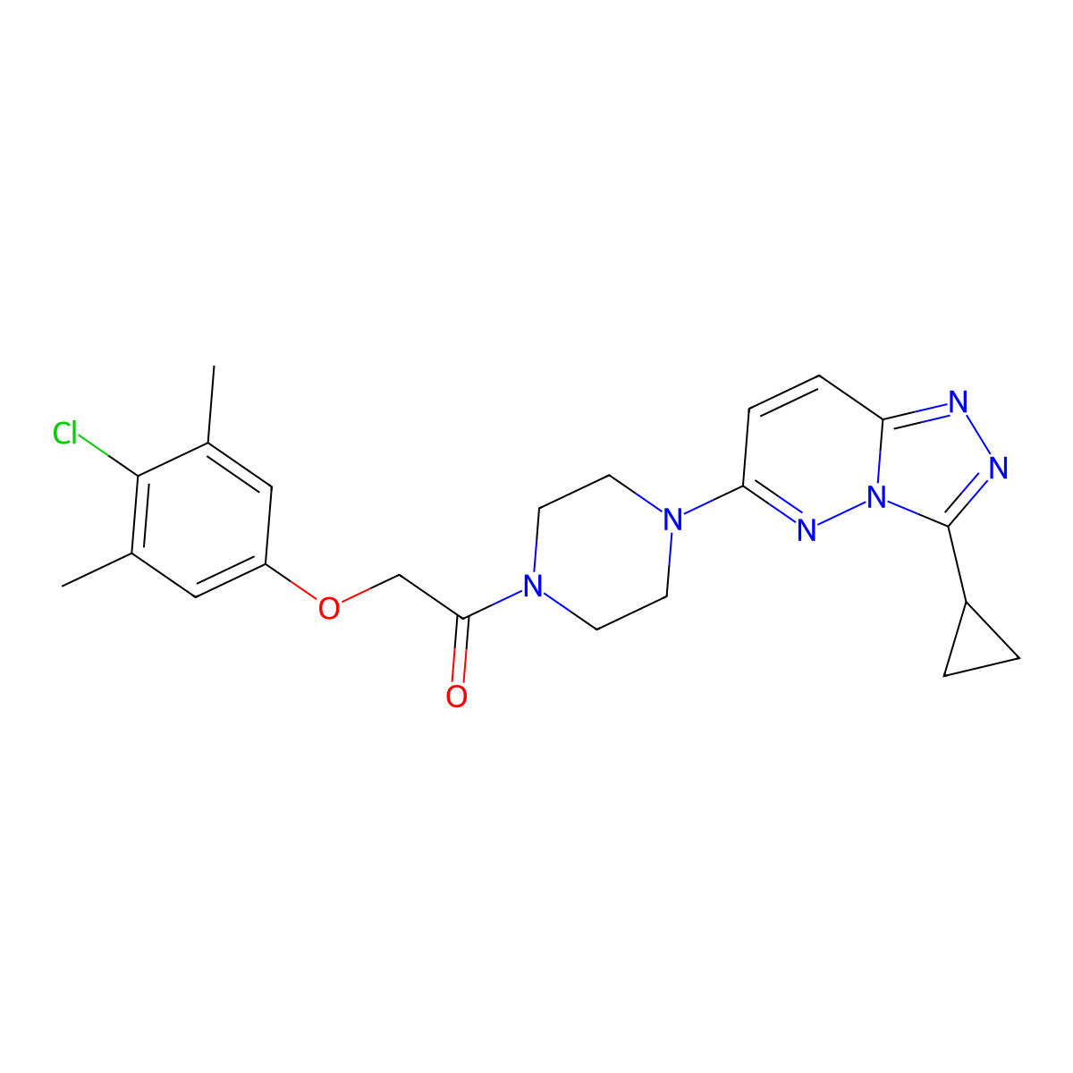 2-(4-Chloro-3,5-dimethylphenoxy)-1-(4-(3-cyclopropyl-[1,2,4]triazolo[4,3-b]pyridazin-6-yl)piperazin-1-yl)ethanone molecular structure, CAS 1058234-85-7