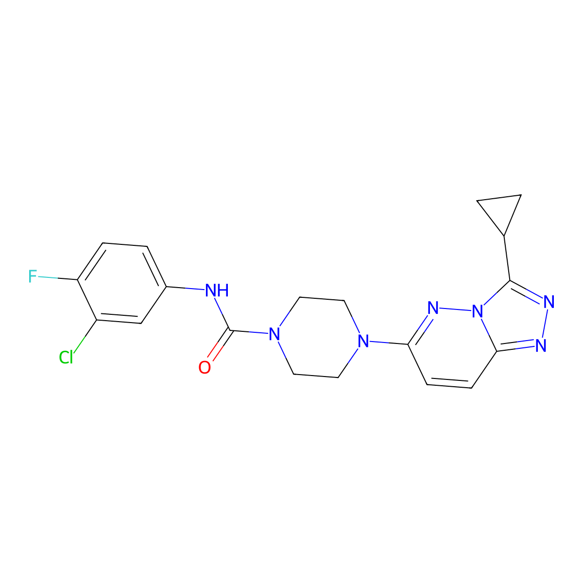 N-(3-chloro-4-fluorophenyl)-4-(3-cyclopropyl-[1,2,4]triazolo[4,3-b]pyridazin-6-yl)piperazine-1-carboxamide molecular structure, CAS 1058234-89-1
