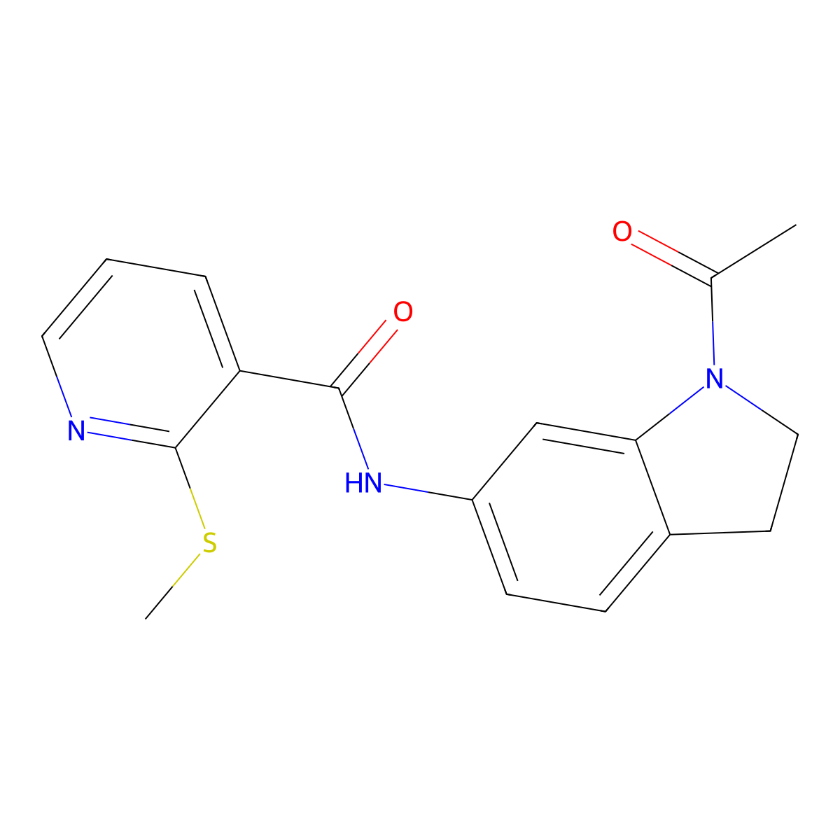 N-(1-acetyl-2,3-dihydro-1H-indol-6-yl)-2-(methylsulfanyl)pyridine-3-carboxamide molecular structure, CAS 1058238-28-0