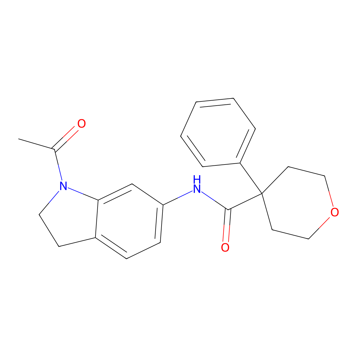 N-(1-acetyl-2,3-dihydro-1H-indol-6-yl)-4-phenyloxane-4-carboxamide molecular structure, CAS 1058238-35-9