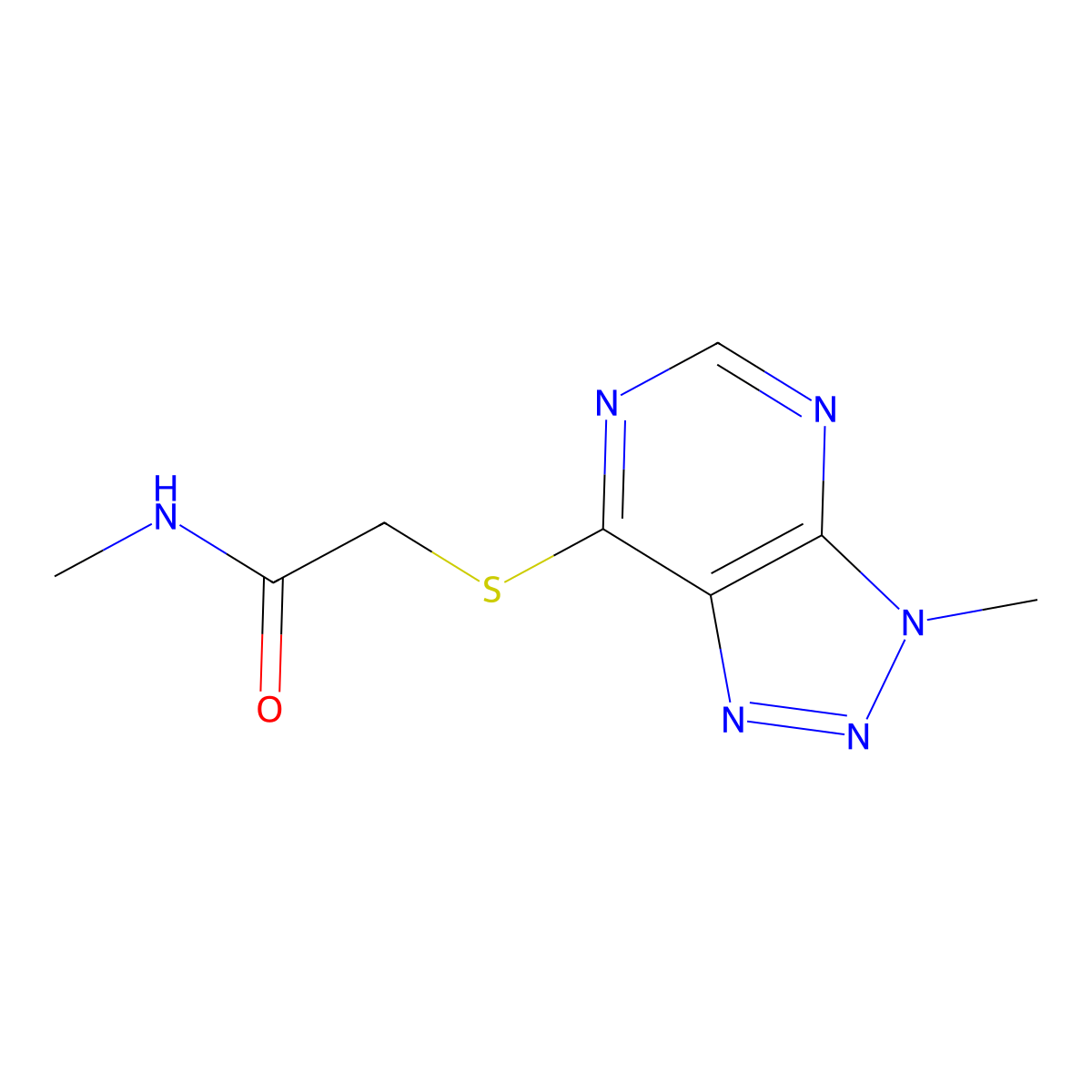 N-methyl-2-({3-methyl-3H-[1,2,3]triazolo[4,5-d]pyrimidin-7-yl}sulfanyl)acetamide molecular structure, CAS 1058238-58-6