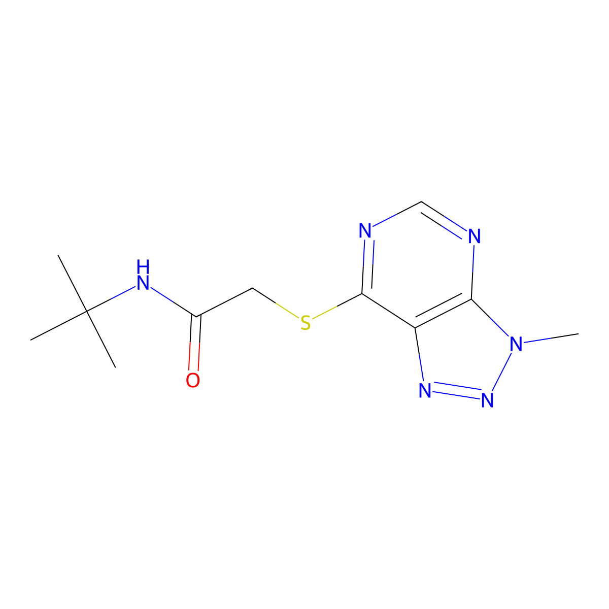 N-tert-butyl-2-({3-methyl-3H-[1,2,3]triazolo[4,5-d]pyrimidin-7-yl}sulfanyl)acetamide molecular structure, CAS 1058238-59-7