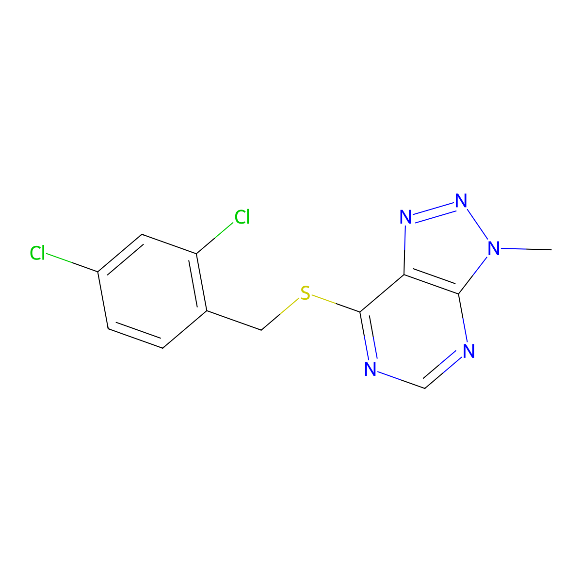 7-((2,4-dichlorobenzyl)thio)-3-methyl-3H-[1,2,3]triazolo[4,5-d]pyrimidine molecular structure, CAS 1058238-67-7