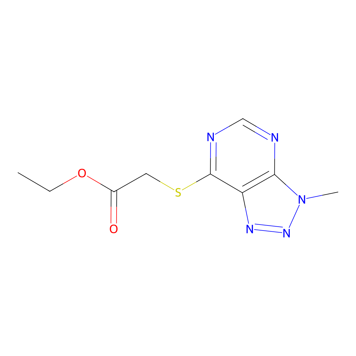 ethyl 2-((3-methyl-3H-[1,2,3]triazolo[4,5-d]pyrimidin-7-yl)thio)acetate molecular structure, CAS 1058238-68-8