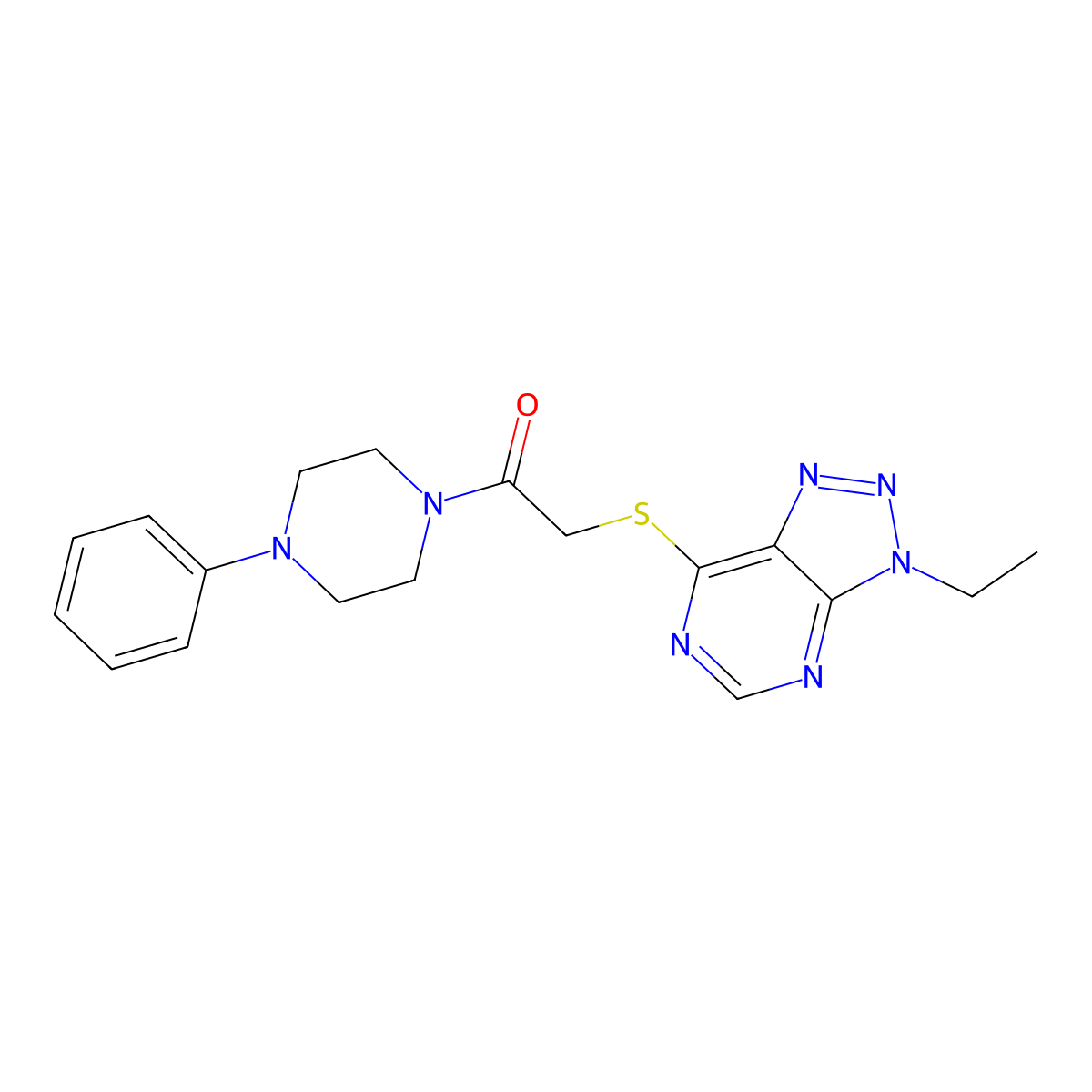 2-((3-ethyl-3H-[1,2,3]triazolo[4,5-d]pyrimidin-7-yl)thio)-1-(4-phenylpiperazin-1-yl)ethanone molecular structure, CAS 1058238-72-4