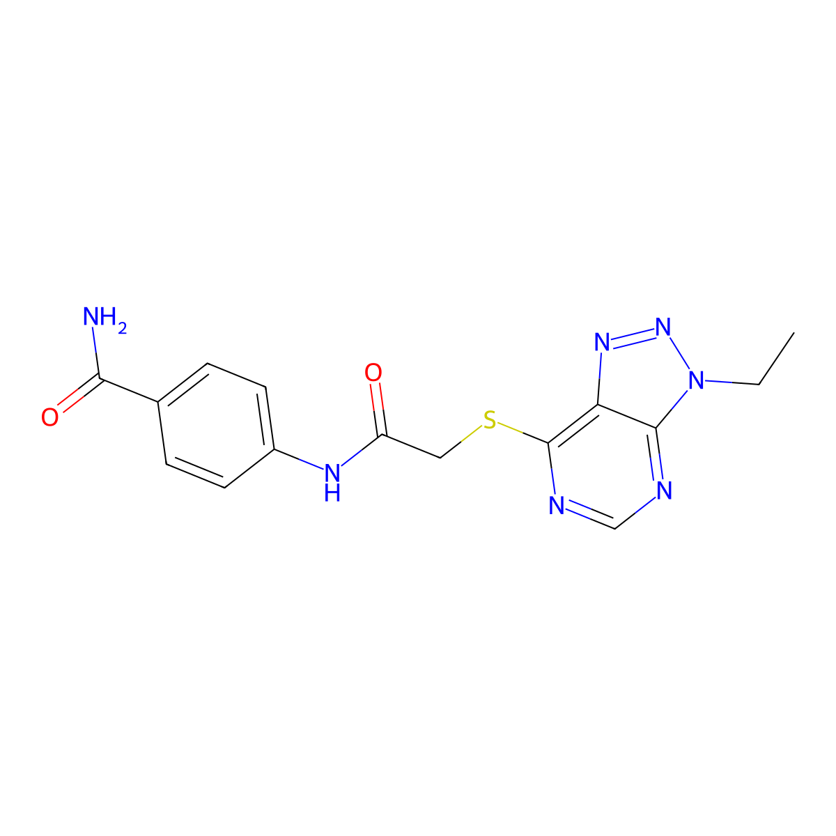 4-(2-((3-ethyl-3H-[1,2,3]triazolo[4,5-d]pyrimidin-7-yl)thio)acetamido)benzamide molecular structure, CAS 1058238-88-2
