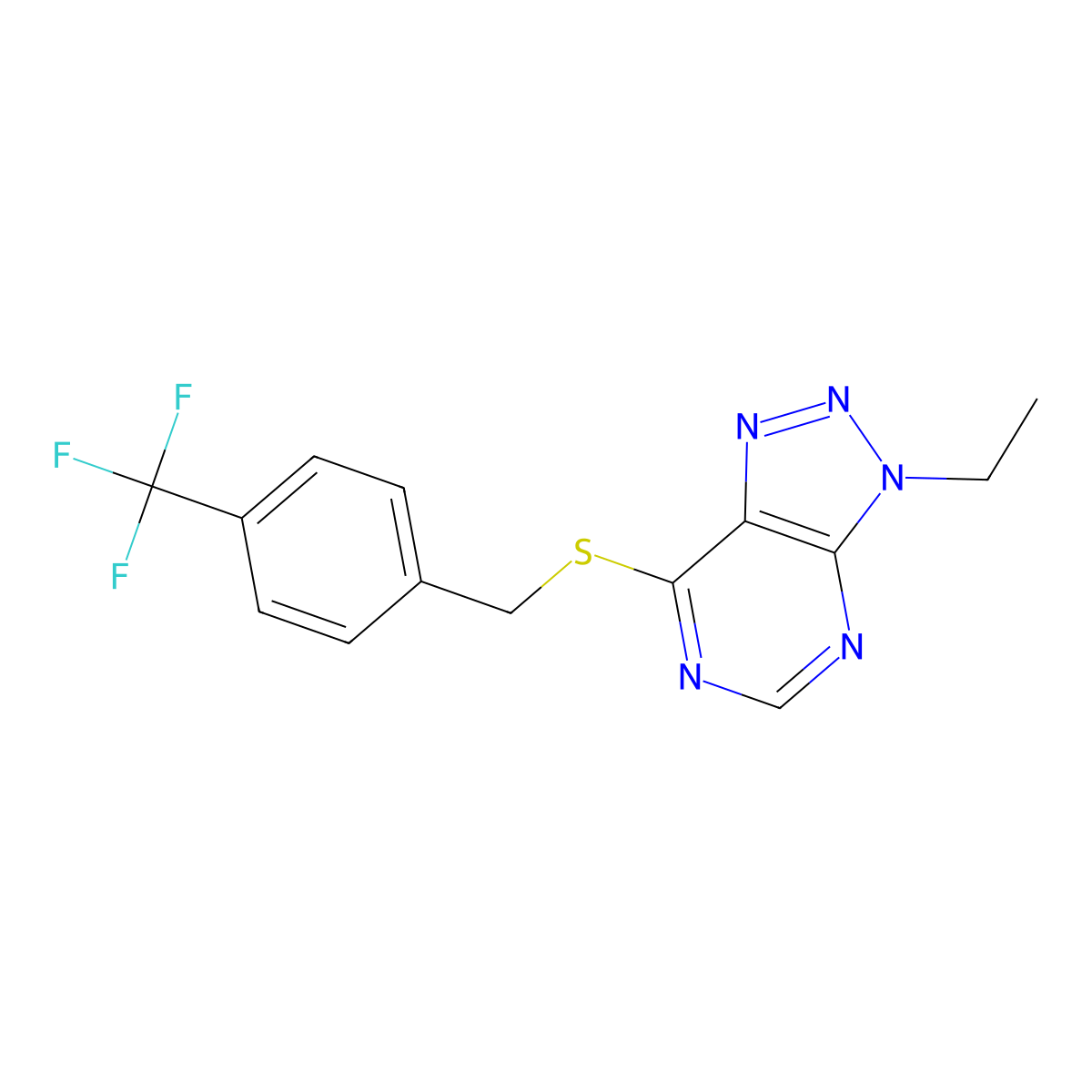 3-ethyl-7-((4-(trifluoromethyl)benzyl)thio)-3H-[1,2,3]triazolo[4,5-d]pyrimidine molecular structure, CAS 1058238-95-1