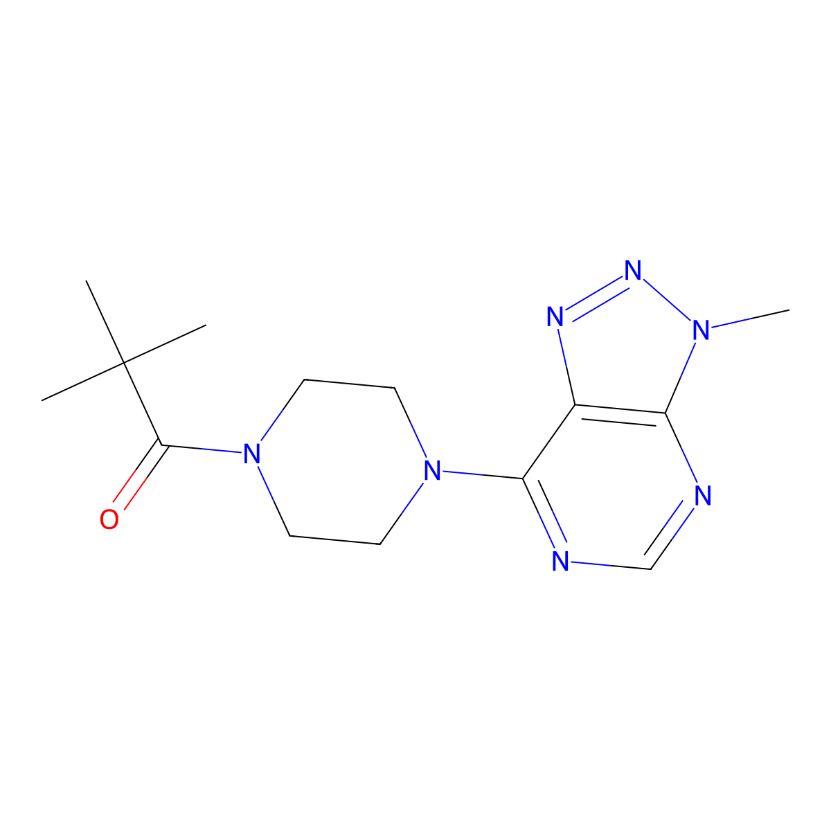 2,2-dimethyl-1-(4-{3-methyl-3H-[1,2,3]triazolo[4,5-d]pyrimidin-7-yl}piperazin-1-yl)propan-1-one molecular structure, CAS 1058239-00-1