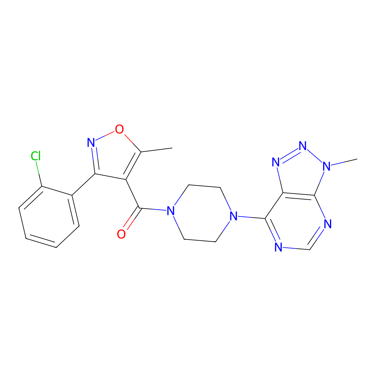 (3-(2-chlorophenyl)-5-methylisoxazol-4-yl)(4-(3-methyl-3H-[1,2,3]triazolo[4,5-d]pyrimidin-7-yl)piperazin-1-yl)methanone molecular structure, CAS 1058239-29-4