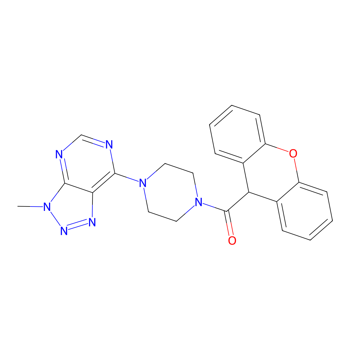 1-{3-methyl-3H-[1,2,3]triazolo[4,5-d]pyrimidin-7-yl}-4-(9H-xanthene-9-carbonyl)piperazine molecular structure, CAS 1058239-30-7