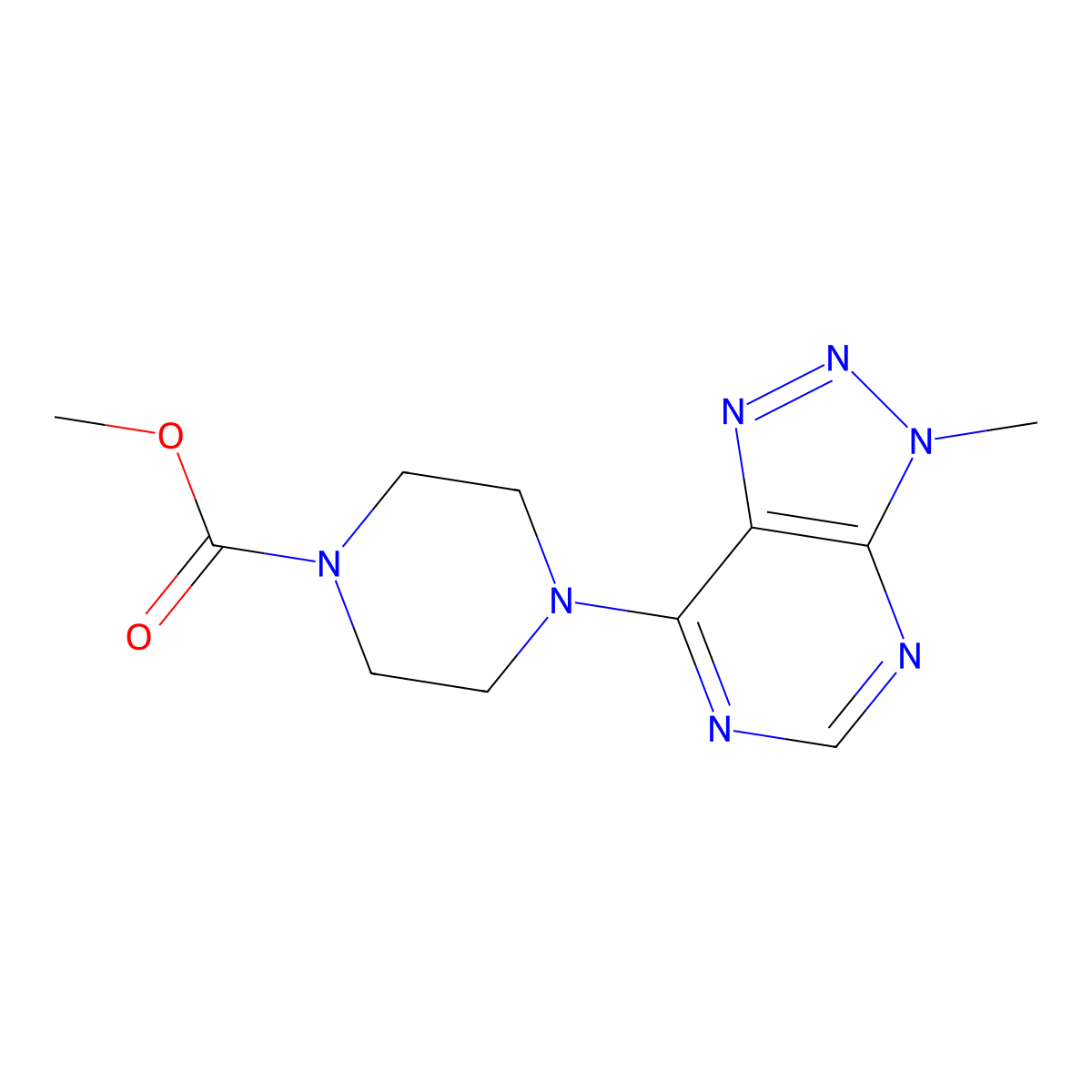 methyl 4-{3-methyl-3H-[1,2,3]triazolo[4,5-d]pyrimidin-7-yl}piperazine-1-carboxylate molecular structure, CAS 1058239-35-2
