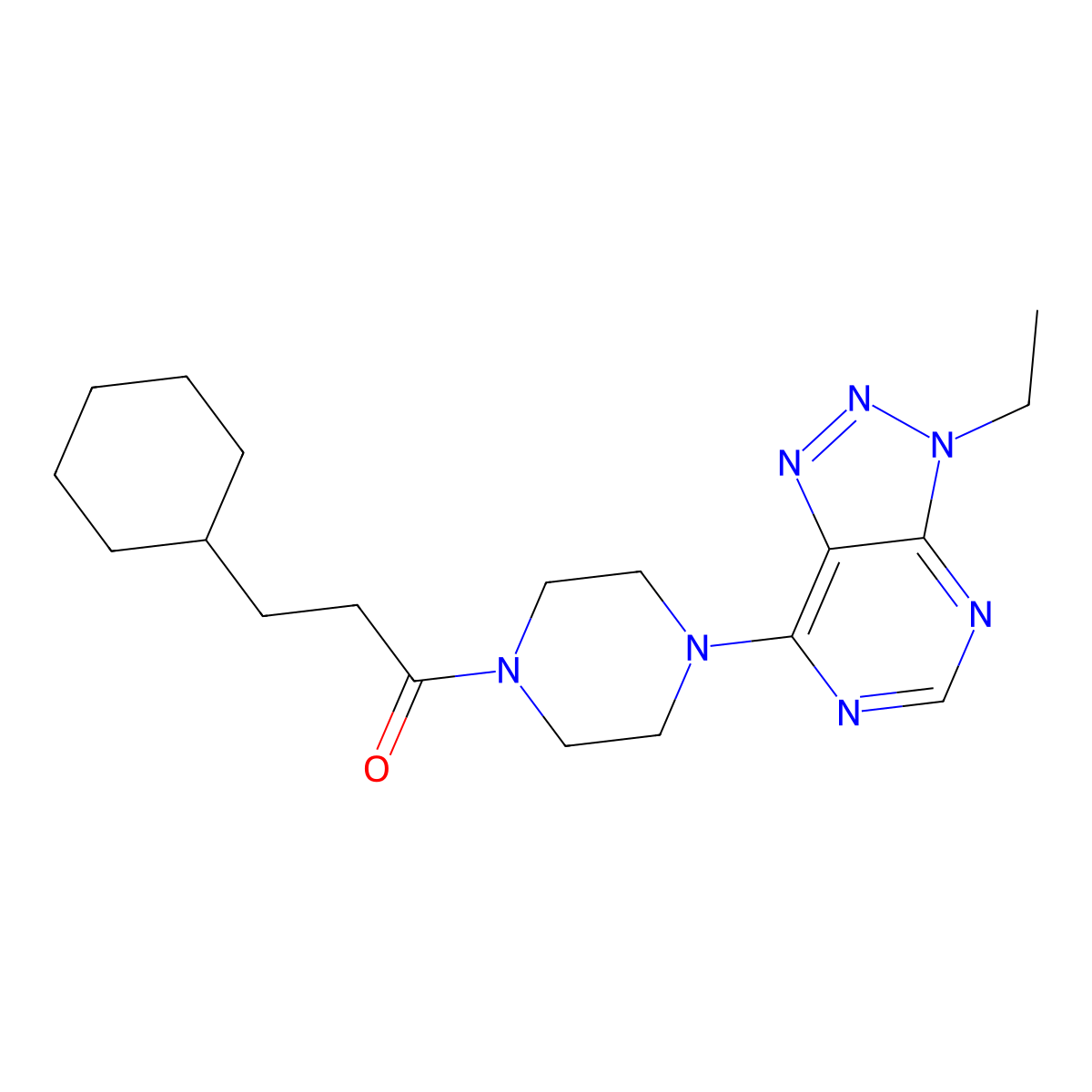 3-cyclohexyl-1-(4-{3-ethyl-3H-[1,2,3]triazolo[4,5-d]pyrimidin-7-yl}piperazin-1-yl)propan-1-one molecular structure, CAS 1058239-41-0