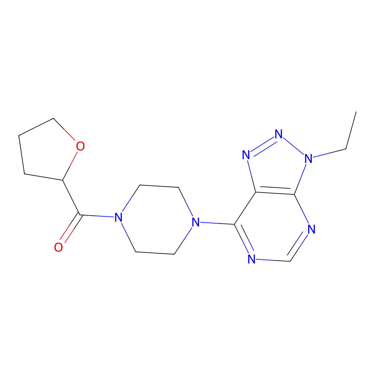 (4-(3-ethyl-3H-[1,2,3]triazolo[4,5-d]pyrimidin-7-yl)piperazin-1-yl)(tetrahydrofuran-2-yl)methanone molecular structure, CAS 1058239-42-1
