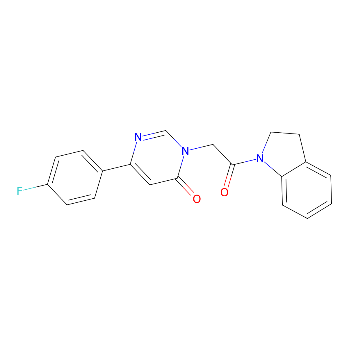 3-[2-(2,3-dihydro-1H-indol-1-yl)-2-oxoethyl]-6-(4-fluorophenyl)-3,4-dihydropyrimidin-4-one molecular structure, CAS 1058239-83-0
