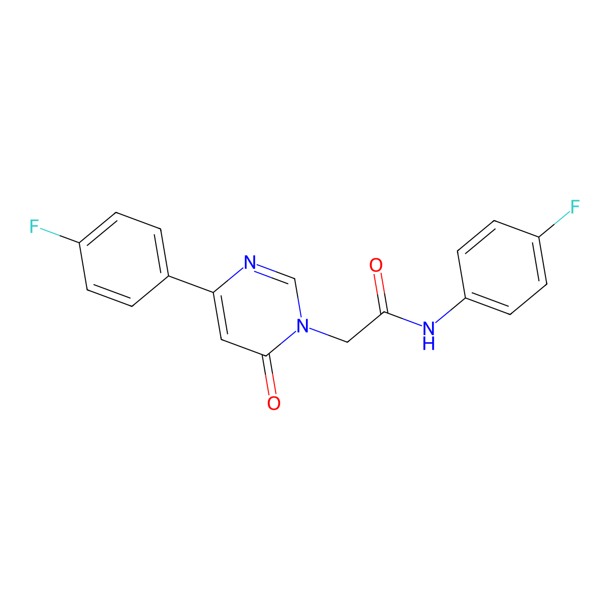N-(4-fluorophenyl)-2-[4-(4-fluorophenyl)-6-oxo-1,6-dihydropyrimidin-1-yl]acetamide molecular structure, CAS 1058239-84-1