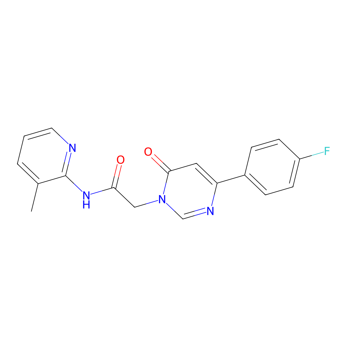 2-[4-(4-fluorophenyl)-6-oxo-1,6-dihydropyrimidin-1-yl]-N-(3-methylpyridin-2-yl)acetamide molecular structure, CAS 1058239-90-9