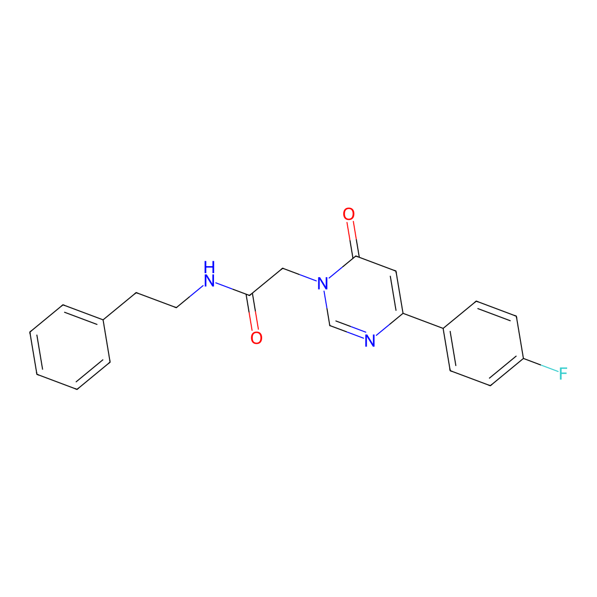 2-[4-(4-fluorophenyl)-6-oxo-1,6-dihydropyrimidin-1-yl]-N-(2-phenylethyl)acetamide molecular structure, CAS 1058240-01-9