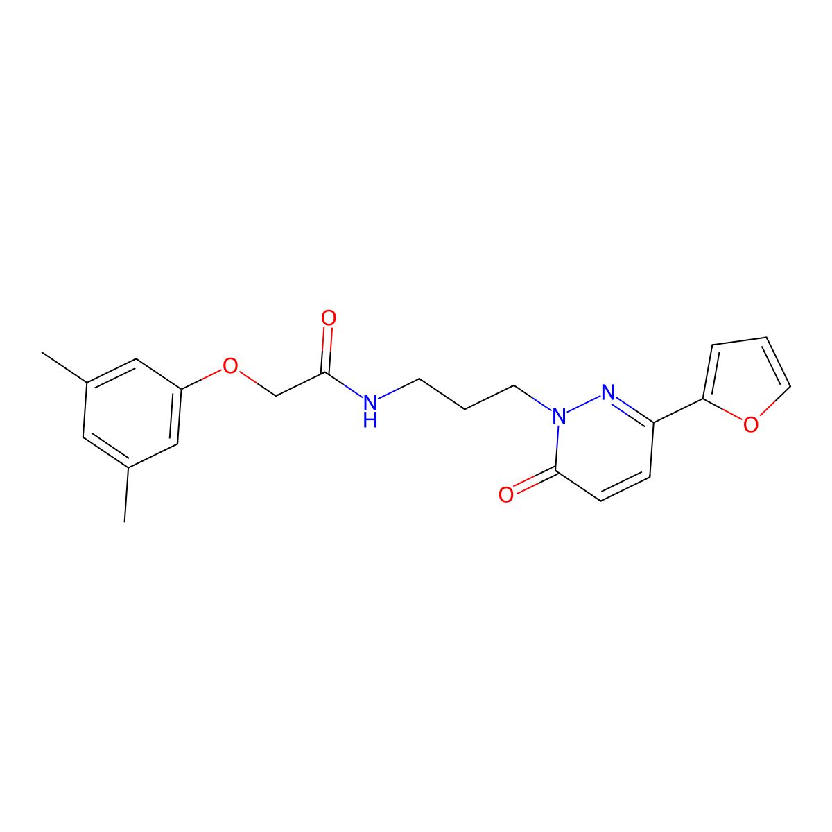 2-(3,5-dimethylphenoxy)-N-(3-(3-(furan-2-yl)-6-oxopyridazin-1(6H)-yl)propyl)acetamide molecular structure, CAS 1058241-56-7
