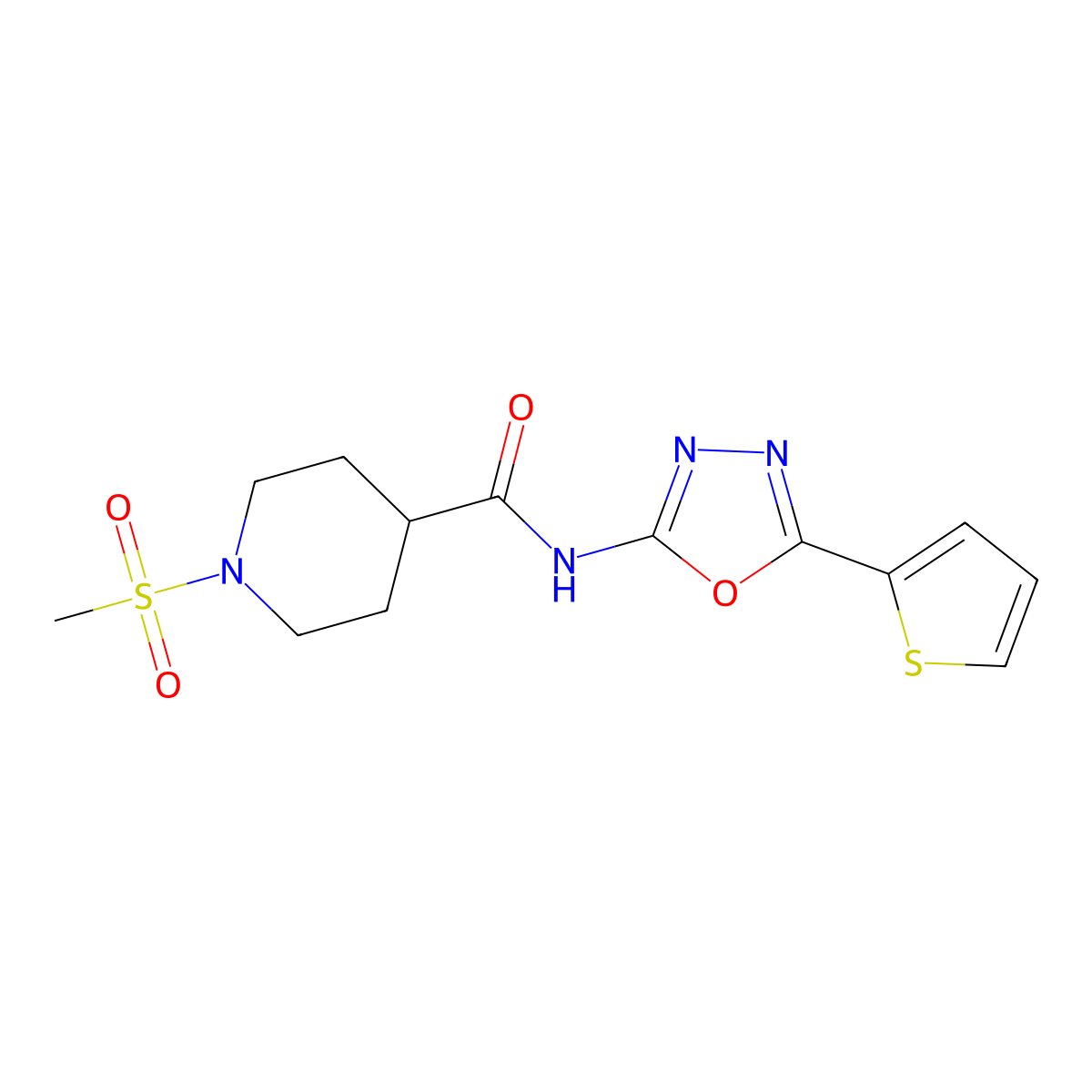 1-(methylsulfonyl)-N-(5-(thiophen-2-yl)-1,3,4-oxadiazol-2-yl)piperidine-4-carboxamide molecular structure, CAS 1058242-75-3