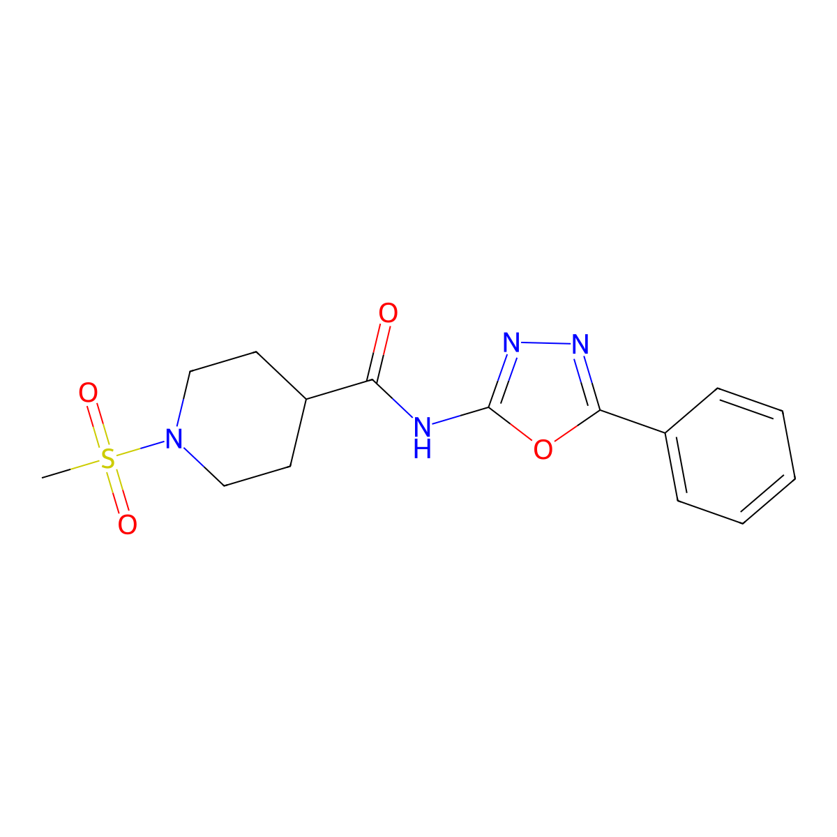 1-(methylsulfonyl)-N-(5-phenyl-1,3,4-oxadiazol-2-yl)piperidine-4-carboxamide molecular structure, CAS 1058242-76-4