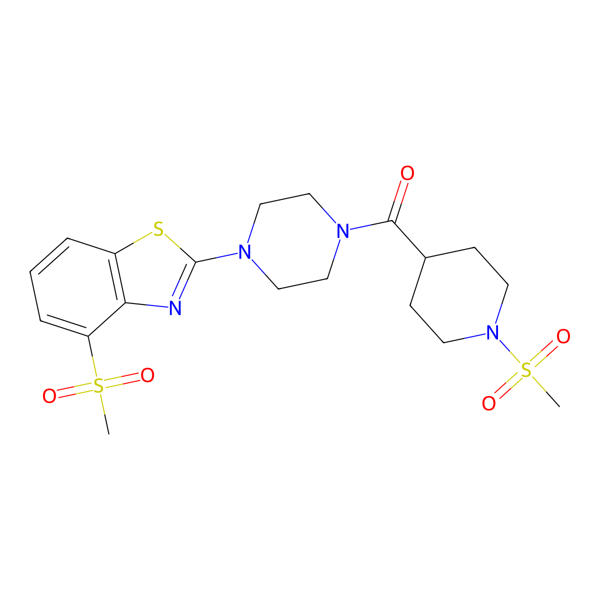 (4-(4-(Methylsulfonyl)benzo[d]thiazol-2-yl)piperazin-1-yl)(1-(methylsulfonyl)piperidin-4-yl)methanone molecular structure, CAS 1058242-87-7