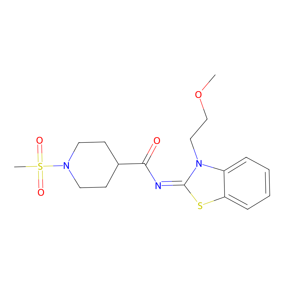 (E)-N-(3-(2-methoxyethyl)benzo[d]thiazol-2(3H)-ylidene)-1-(methylsulfonyl)piperidine-4-carboxamide molecular structure, CAS 1058243-38-1