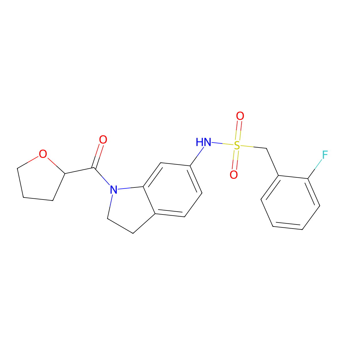 1-(2-fluorophenyl)-N-(1-(tetrahydrofuran-2-carbonyl)indolin-6-yl)methanesulfonamide molecular structure, CAS 1058243-85-8