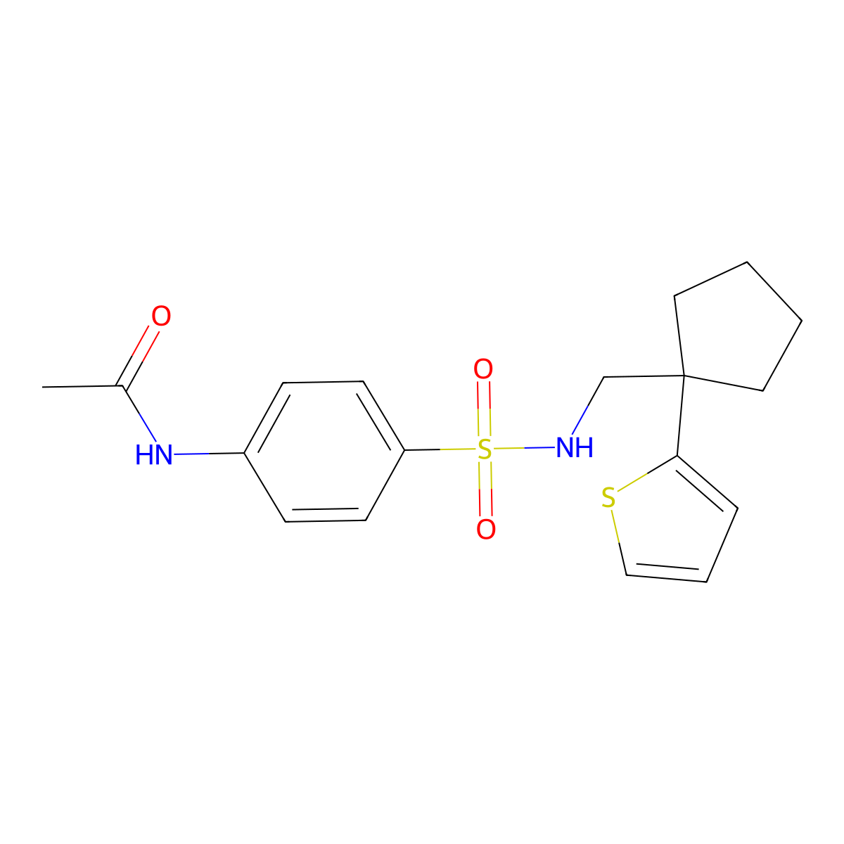 N-(4-(N-((1-(thiophen-2-yl)cyclopentyl)methyl)sulfamoyl)phenyl)acetamide molecular structure, CAS 1058249-52-7