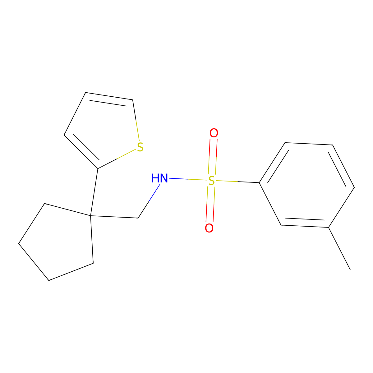 3-methyl-N-((1-(thiophen-2-yl)cyclopentyl)methyl)benzenesulfonamide molecular structure, CAS 1058249-59-4