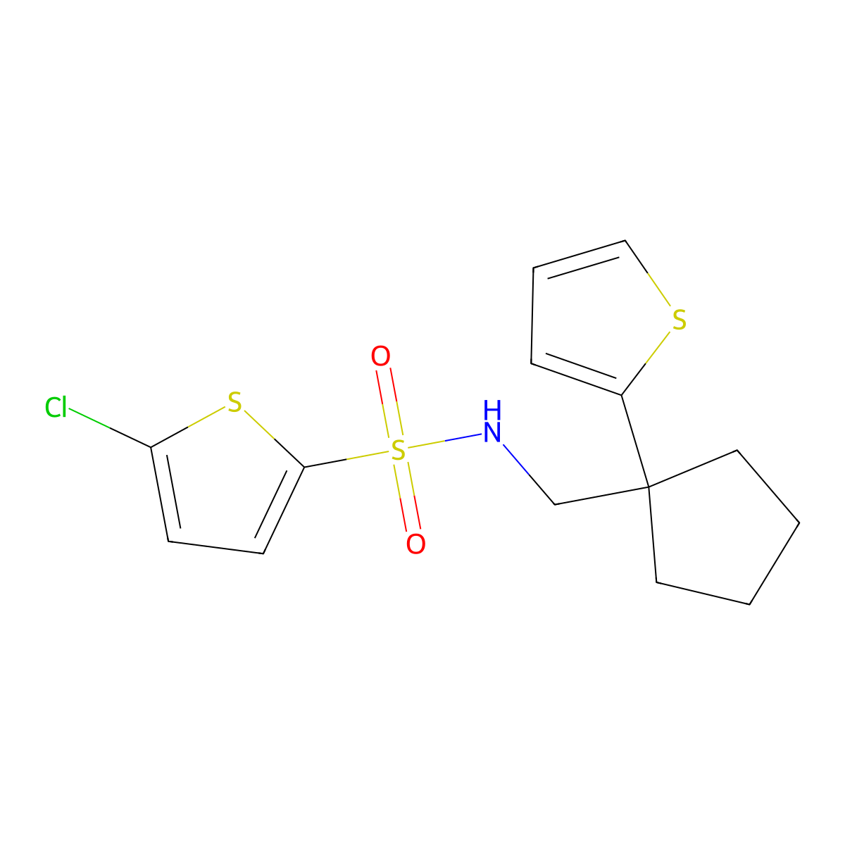 5-chloro-N-{[1-(thiophen-2-yl)cyclopentyl]methyl}thiophene-2-sulfonamide molecular structure, CAS 1058249-62-9