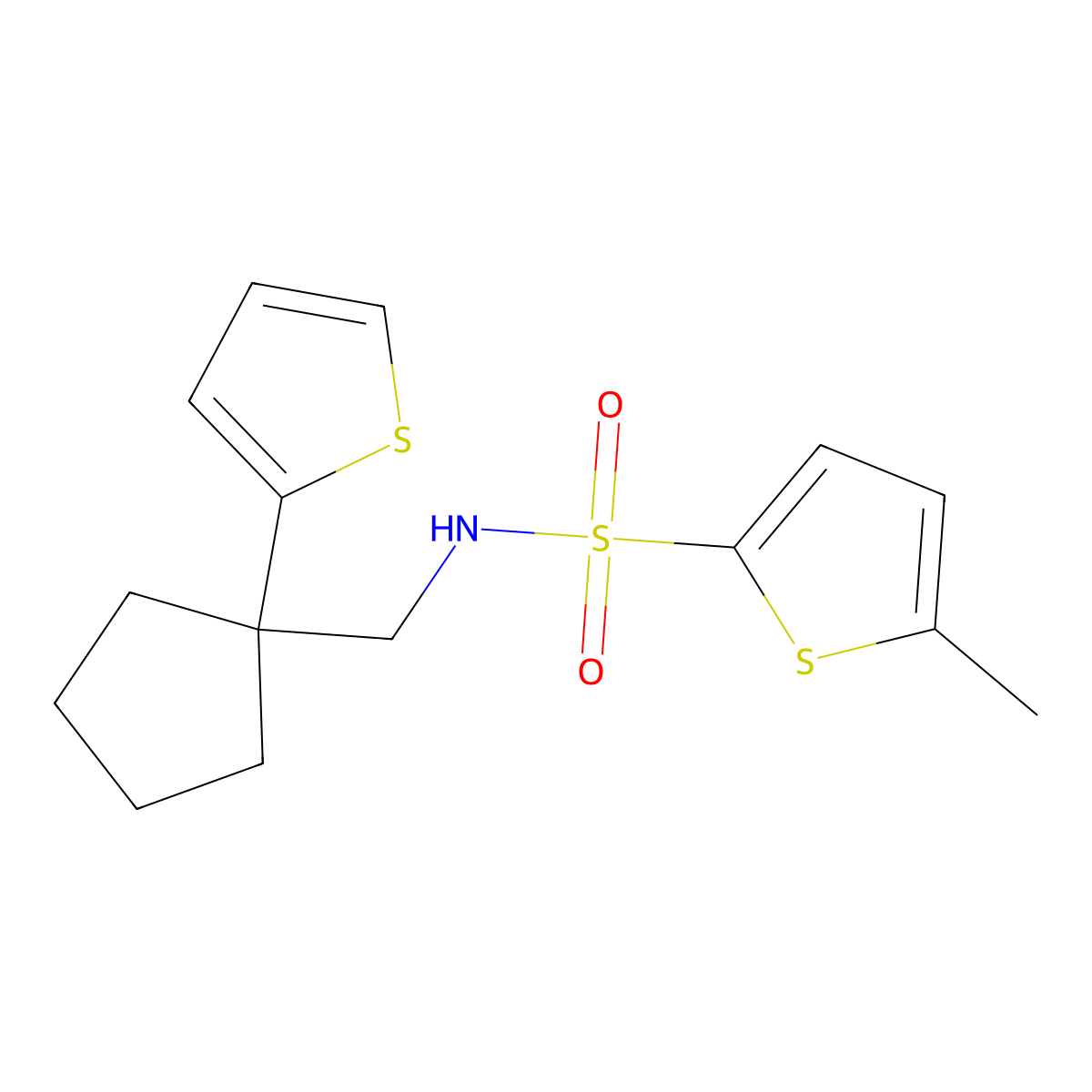 5-methyl-N-((1-(thiophen-2-yl)cyclopentyl)methyl)thiophene-2-sulfonamide molecular structure, CAS 1058249-63-0