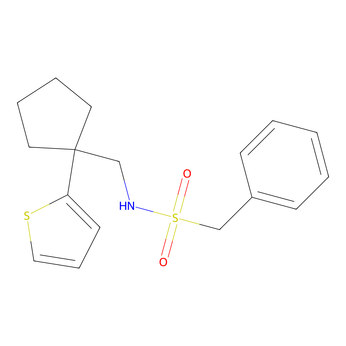 1-phenyl-N-((1-(thiophen-2-yl)cyclopentyl)methyl)methanesulfonamide molecular structure, CAS 1058249-70-9